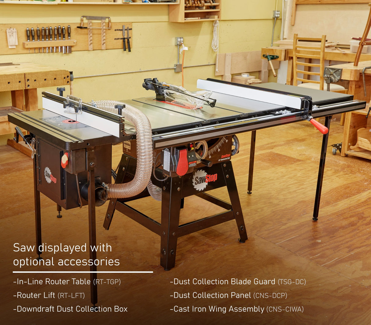 SawStop Contractor Saw set up in a woodshop