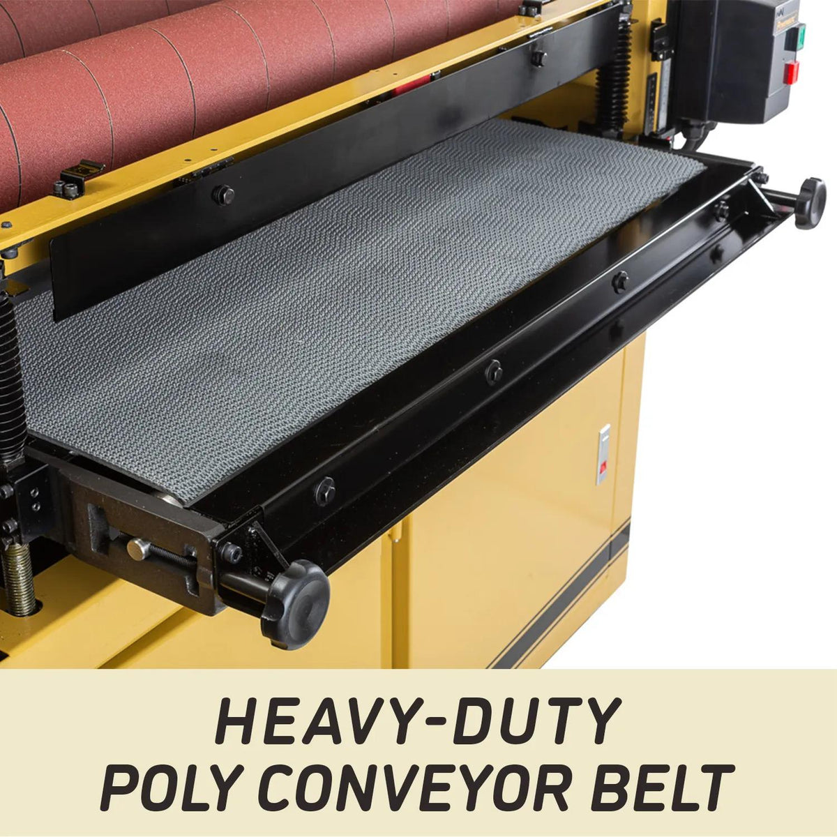 Heavy duty poly conveyor belt on the Powermatic DDS-237