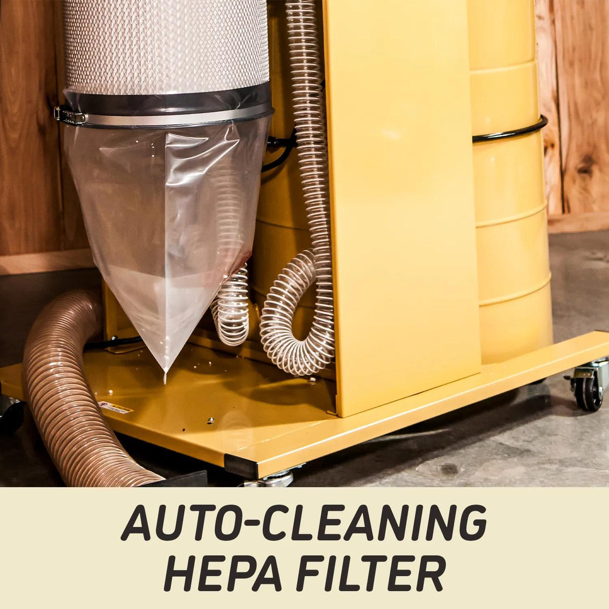 Auto-cleaning HEPA filter on the Powermatic PM2200HK