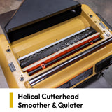 Four-row helical cutterhead with 68 carbide inserts on the Powermatic 209BHH