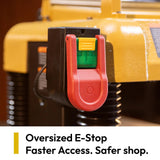 Oversized emergency stop on the Powermatic 209BHH planer