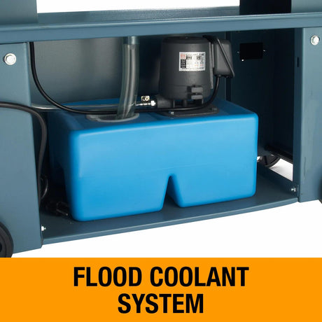 Flood coolant system lubricates and cools the blade on the Baileigh BS-712M