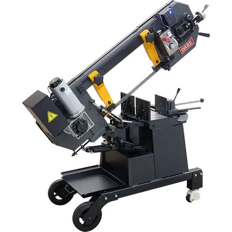 Dake SE-810 dual mitering horizontal band saw with digital tachometer and casters