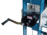 Hand winch raises and lowers the bed on the Baileigh HSP-50A