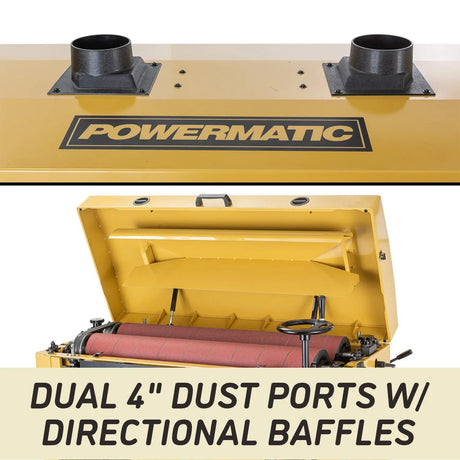 Dual 4 inch dust ports with directional baffles on the Powermatic DDS-237