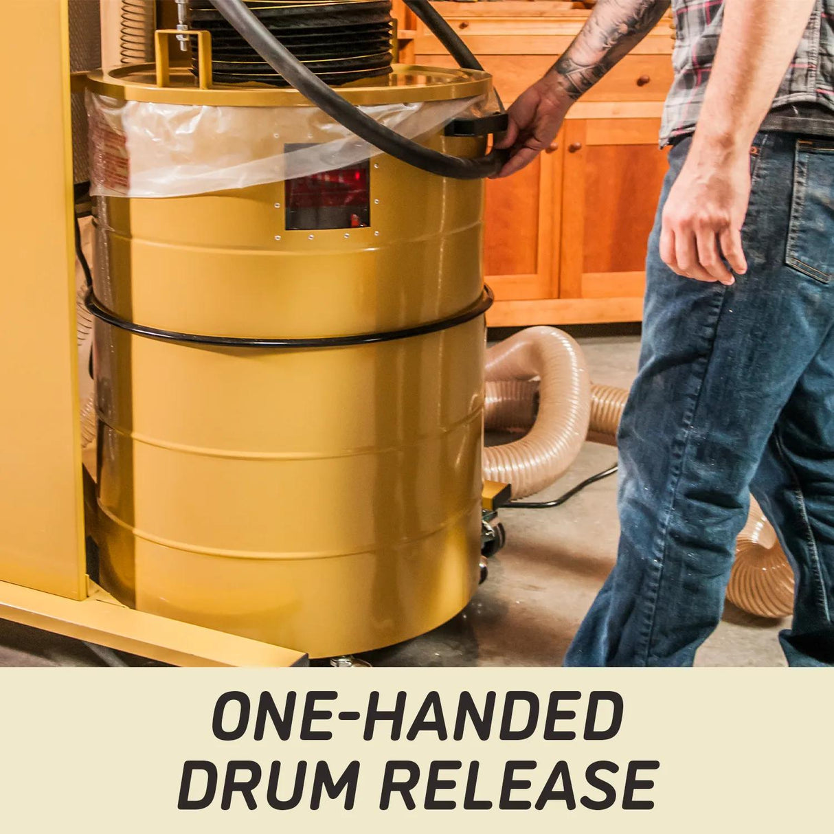 One-hand drum release lever on the Powermatic PM2200HK