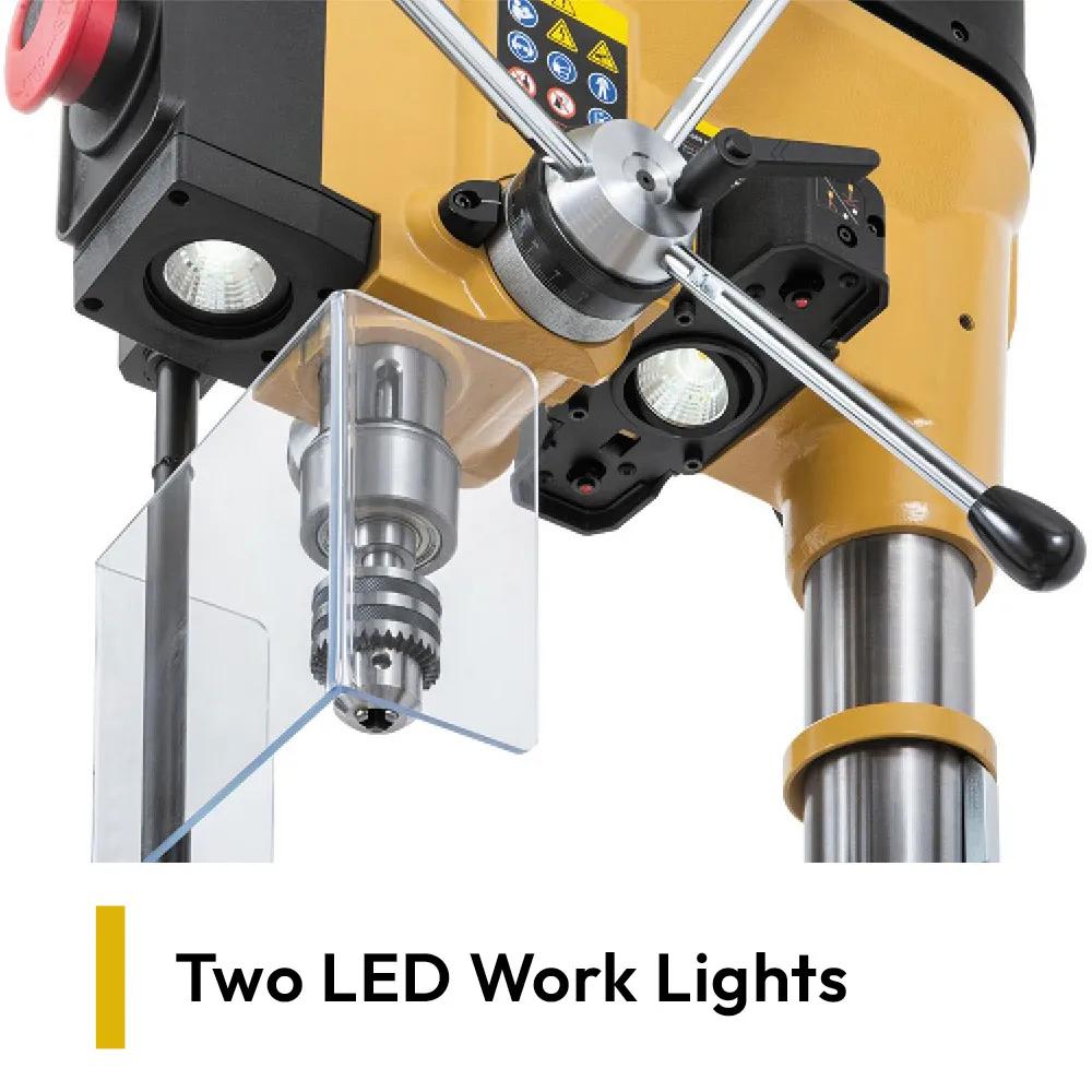Twin integrated LED work lights on the Powermatic PM2820EVS