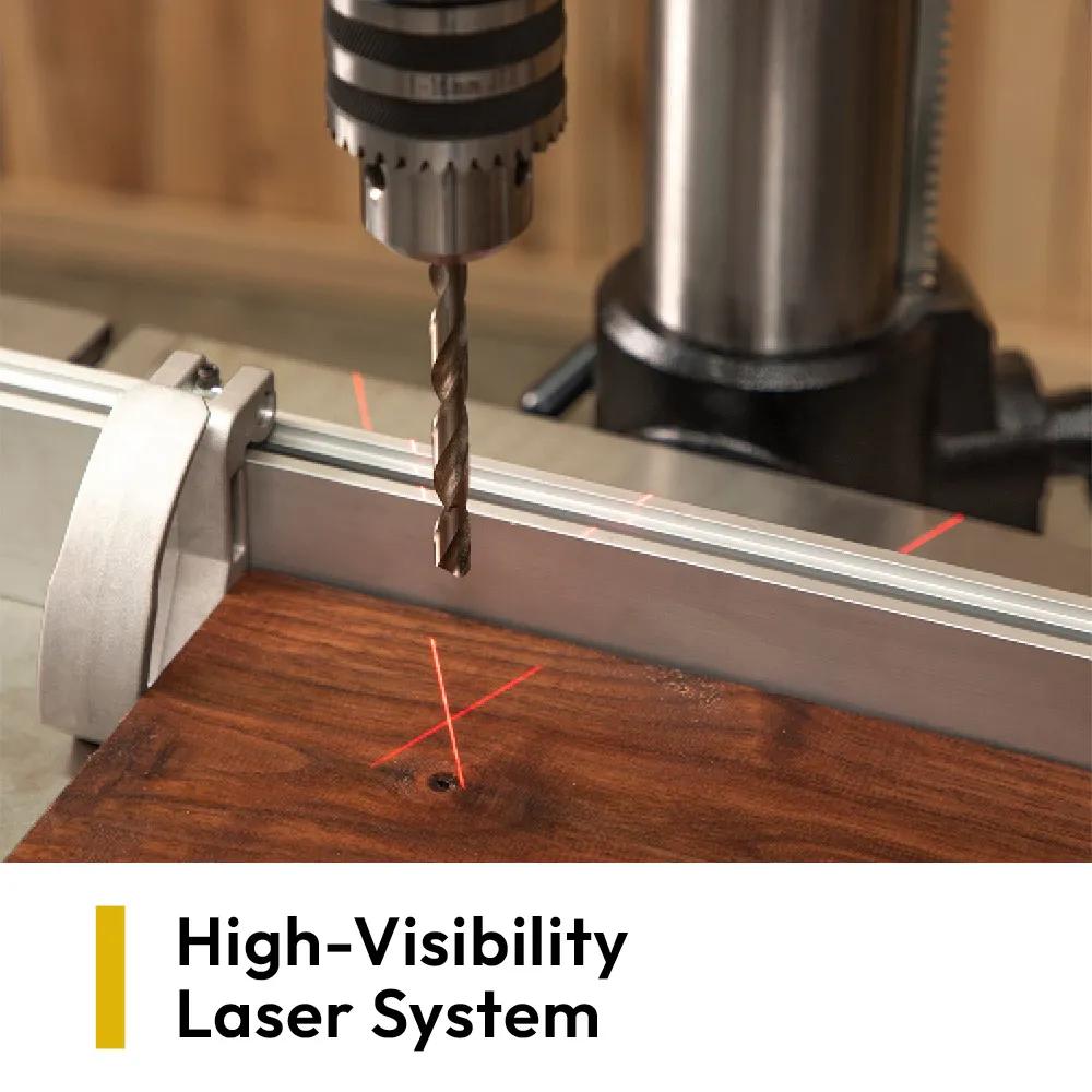 Cross-hair laser drill point indicator on the Powermatic PM2820EVS