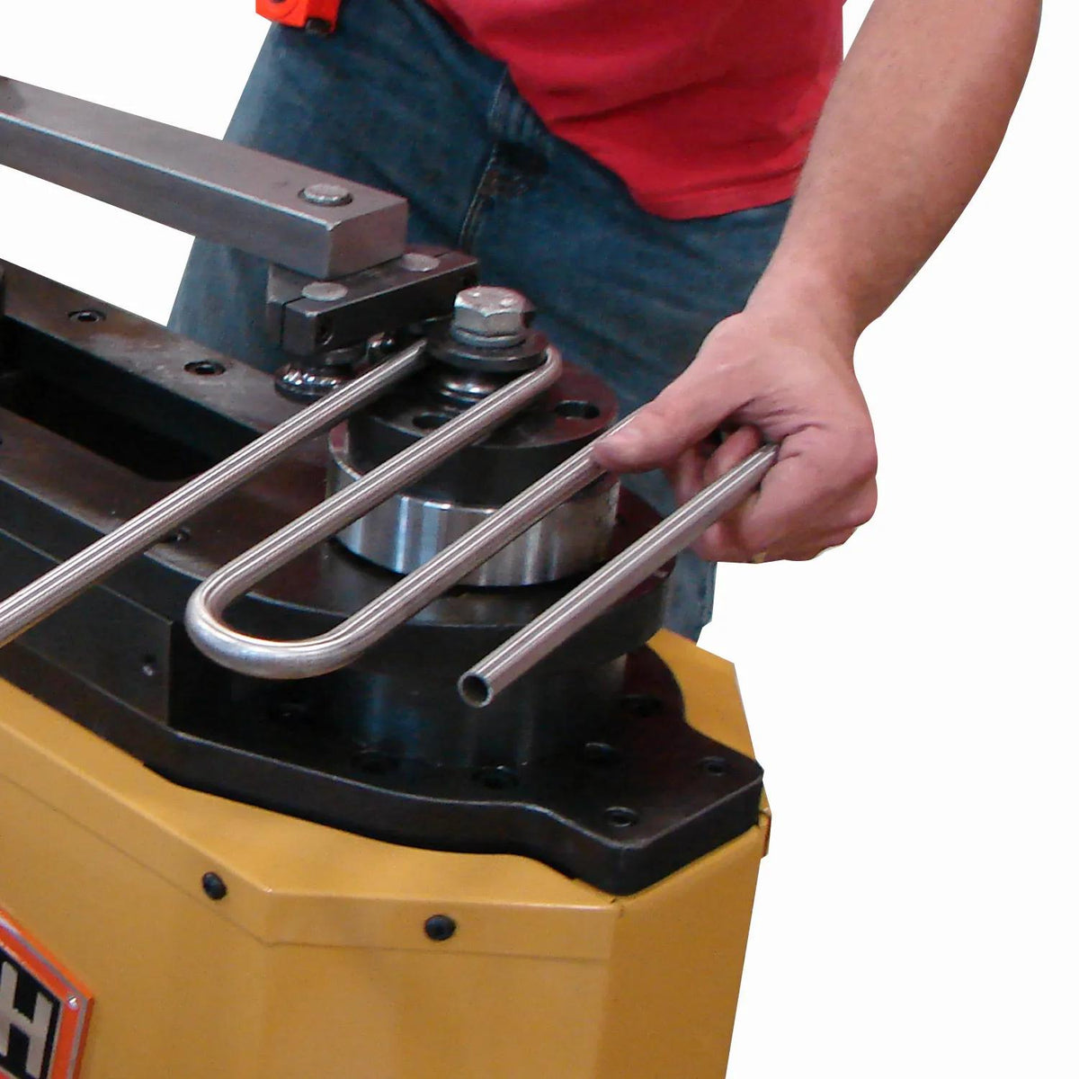 Baileigh RDB-250 bending tube in a fabrication shop