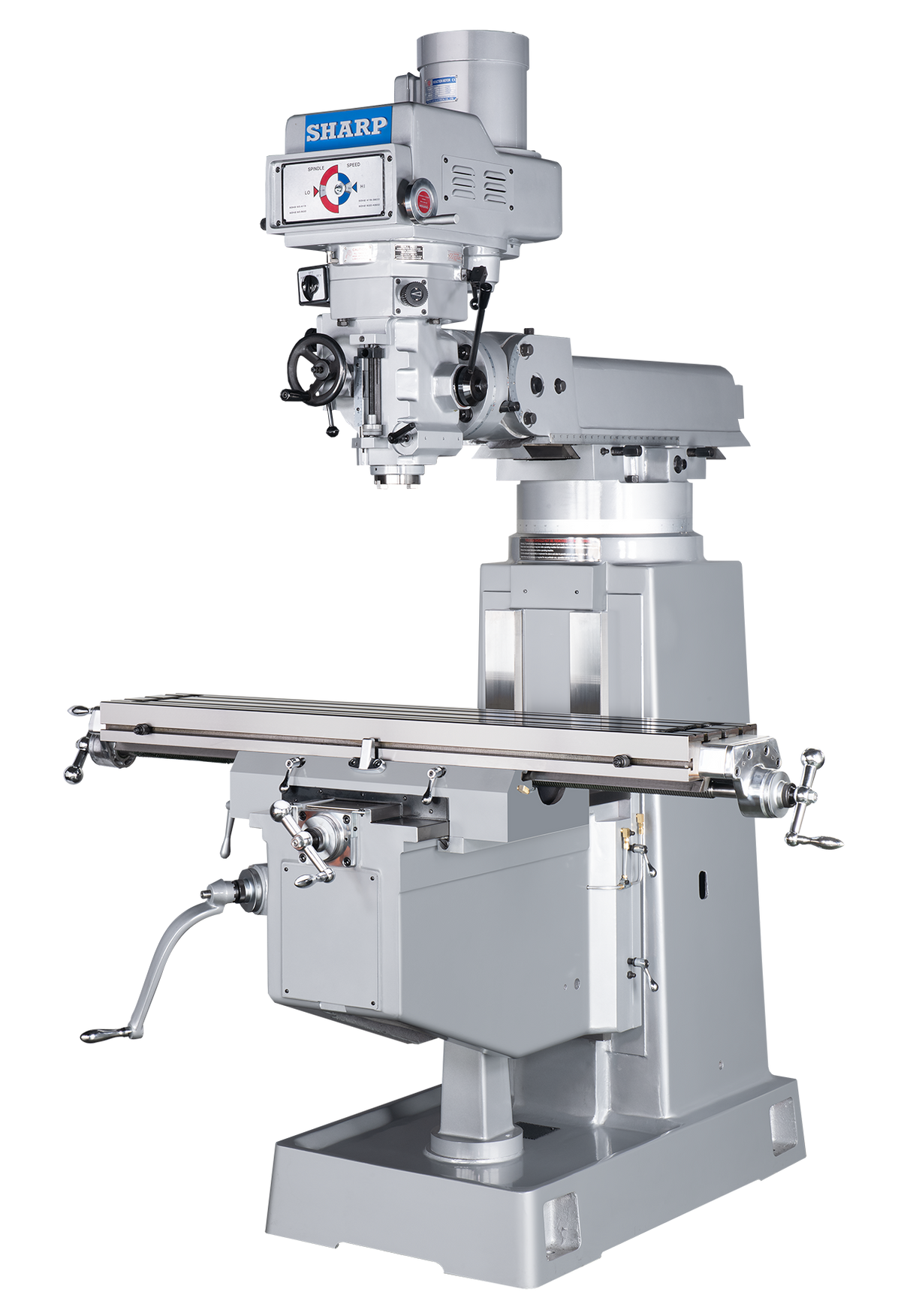 Sharp TMV vertical knee mill with hardened box ways and 10 by 50 inch table